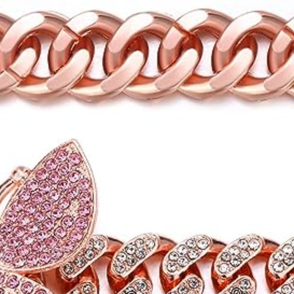 Rose Gold Pink Pave Butterflies 18" Iced Miami Cuban Link Necklace Bling New - Picture 5 of 8